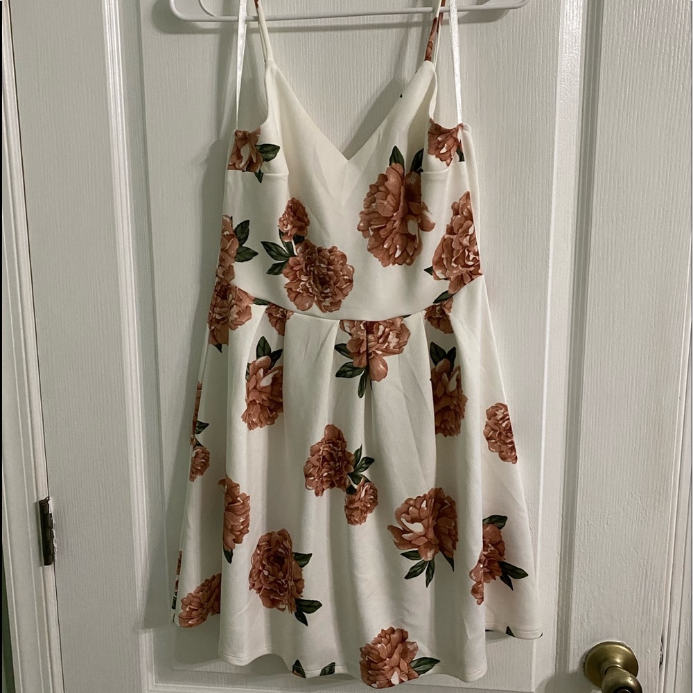 Monteau Spaghetti strap, flower dress with pleated skirt.